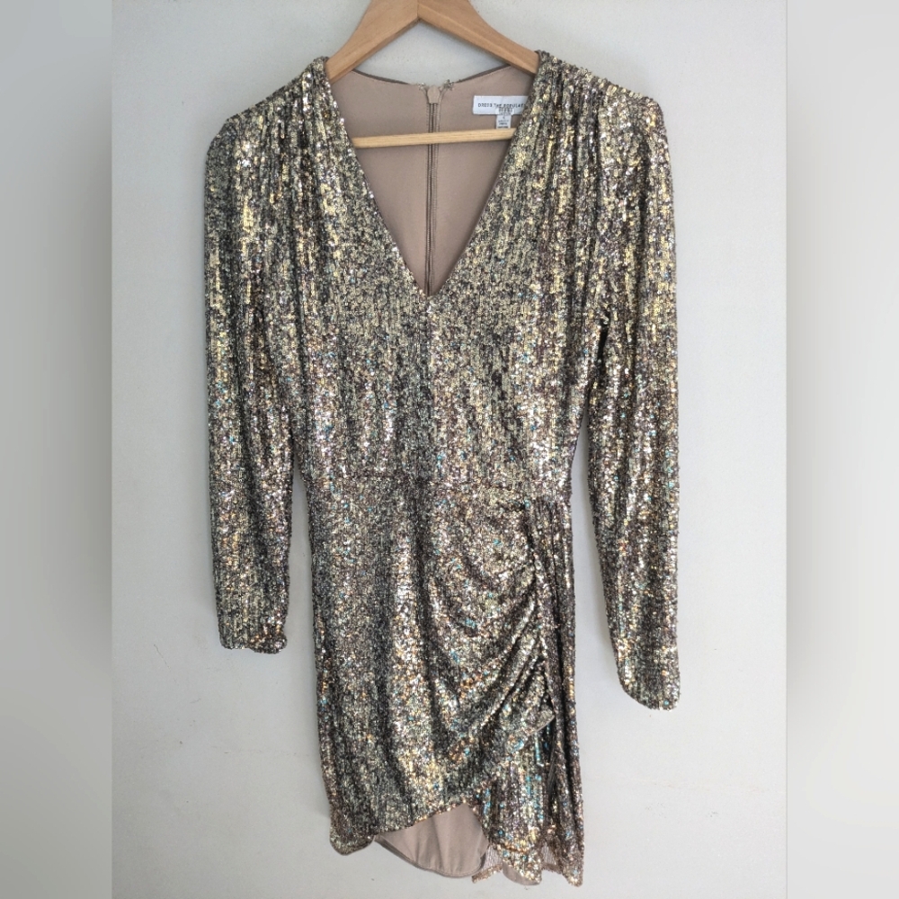 Dress the Population Alida Sequin Gold Dress Size S